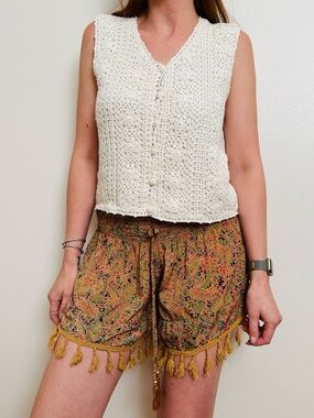 New Raga Paisley Print Tassel Hem Shorts Boho Festival Bohemian Summer Beach